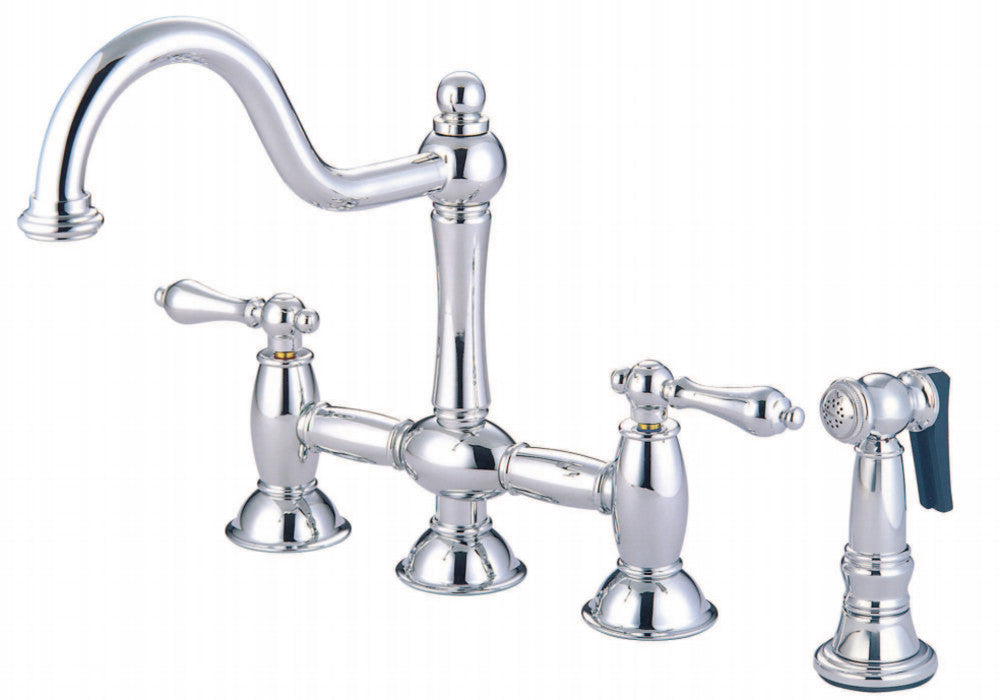 Kingston Brass KS3795ALBS Restoration Bridge Kitchen Faucet with Brass Sprayer
