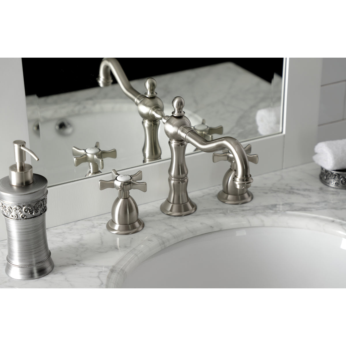Kingston Brass KS1977NX Hamilton Widespread Bathroom Faucet with Brass Pop-Up