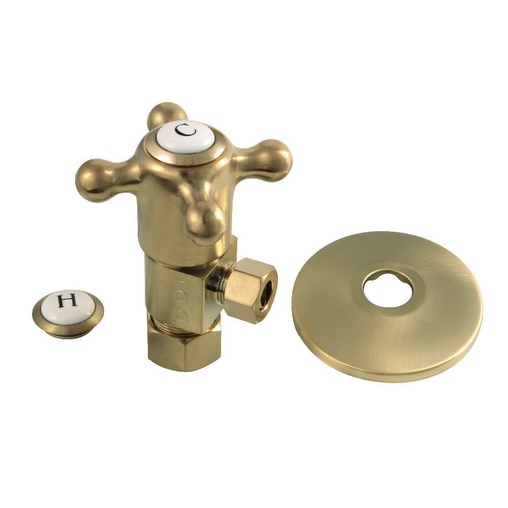 Kingston Brass 5/8"O.D x 3/8" O.D Anti-Seize Deluxe Quarter Turn Ceramic Hardisc Cartridge Angle Stop with Flange