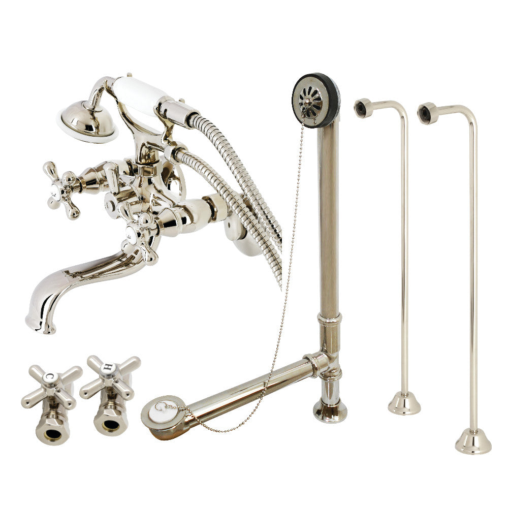 Vintage Wall Mount Clawfoot Tub Faucet Package with Supply Line