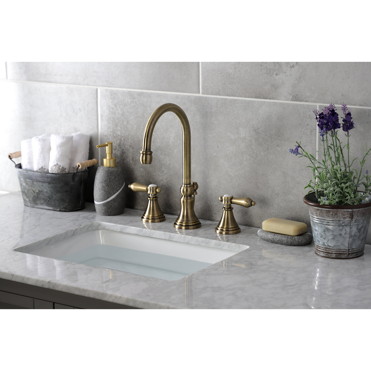 Kingston Brass KS2981BAL Heirloom Widespread Bathroom Faucet with Brass Pop-Up