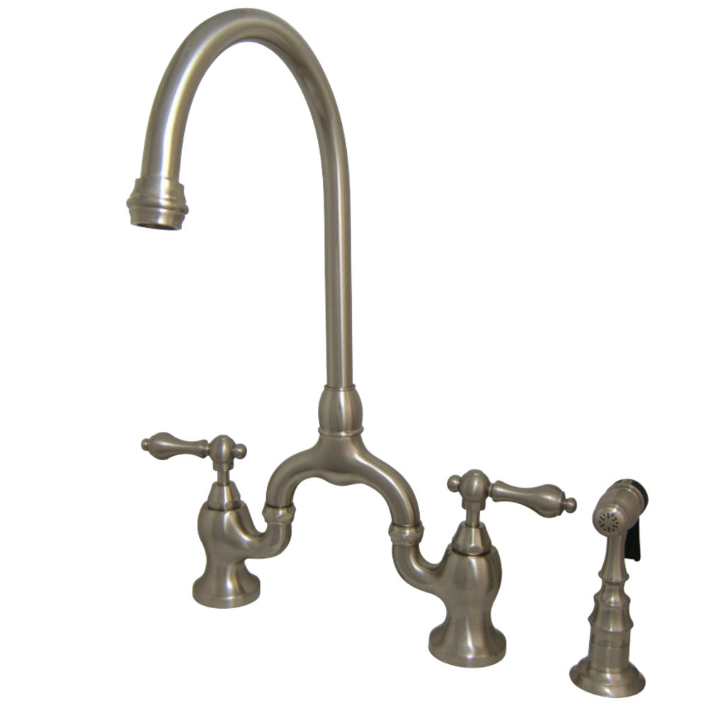 Kingston Brass KS7792ALBS English Country Kitchen Bridge Faucet with Brass Sprayer