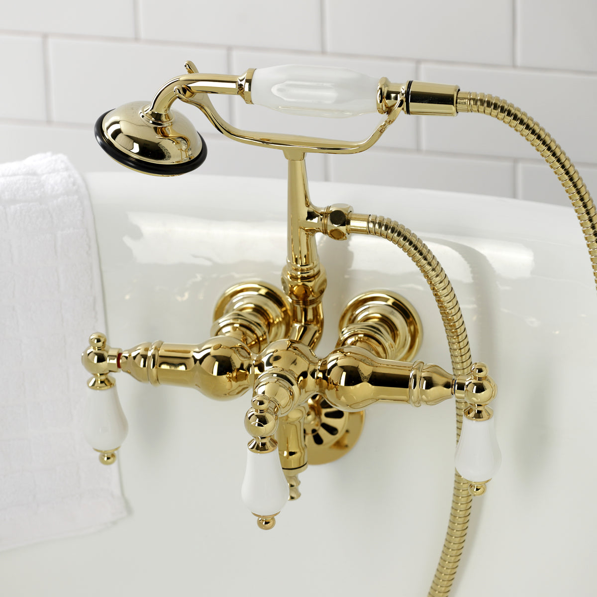 Vintage 3-3/8" Tub Wall Mount Clawfoot Tub Faucet with Hand Shower