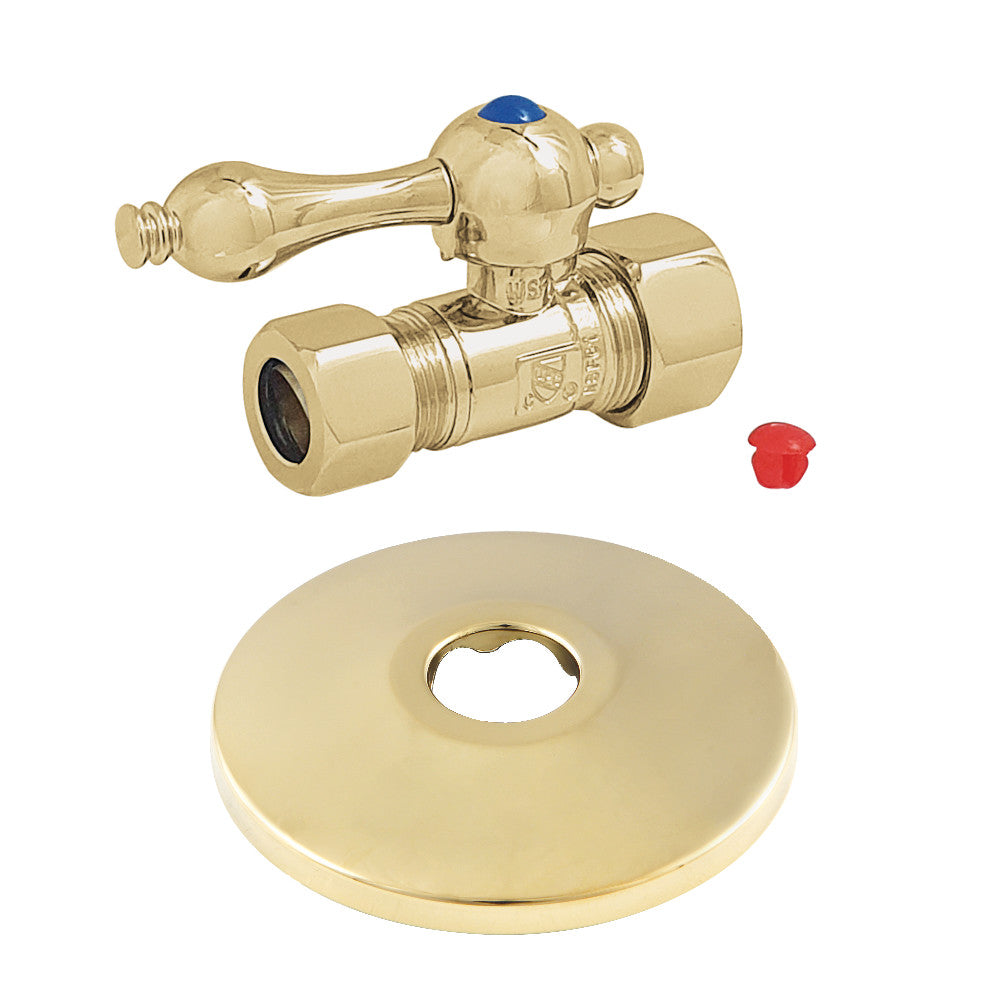 Kingston Brass 5/8-Inch OD X 1/2-Inch OD Comp Quarter-Turn Straight Stop Valve with Flange