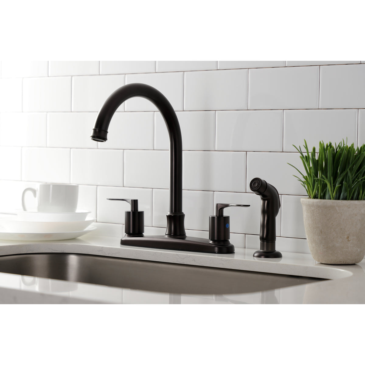 Kingston Brass FB7798SVLSP Serena Centerset Kitchen Faucet with Plastic Sprayer