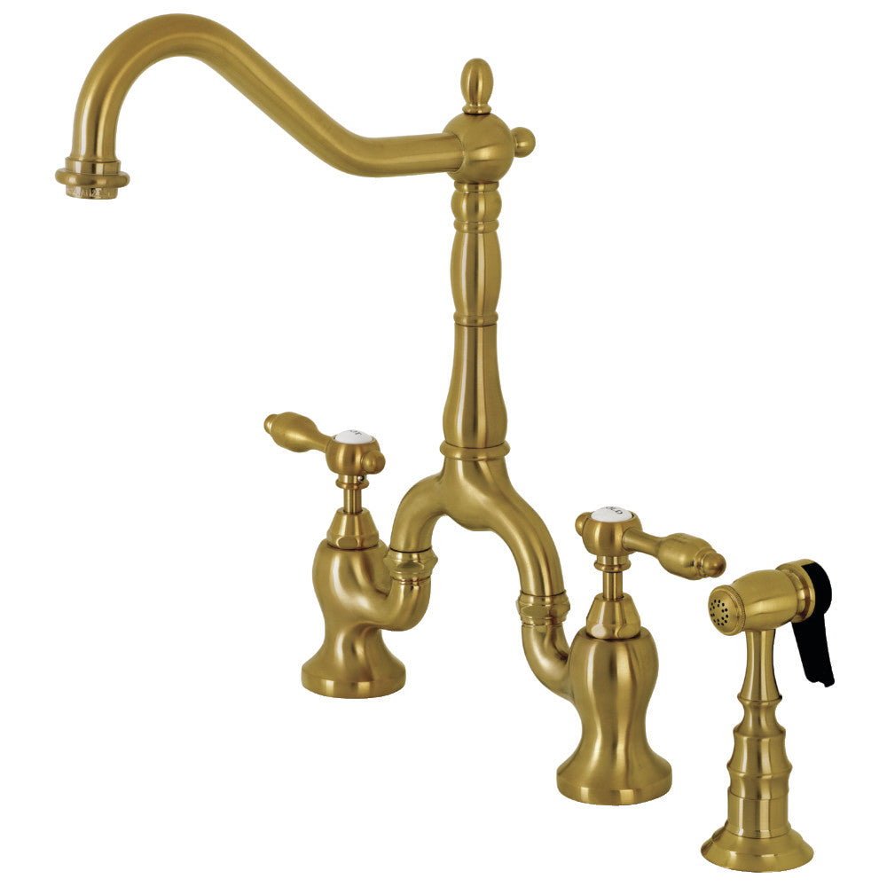 Kingston Brass KS7750TALBS Tudor Bridge Kitchen Faucet with Brass Sprayer