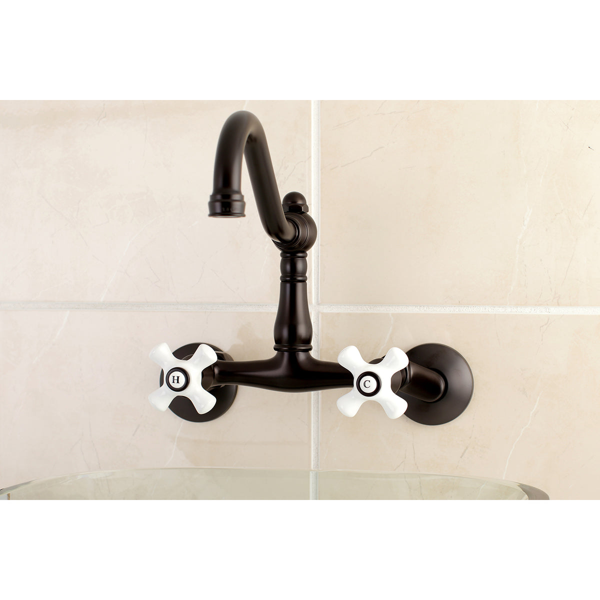 Kingston Brass KS3222PX Vintage 6" Adjustable Center Wall Mount Kitchen Faucet