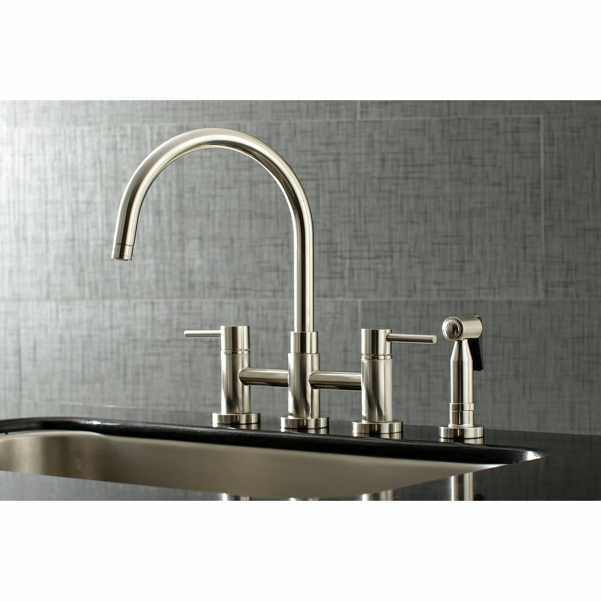 Kingston Brass KS8278DLBS Concord Two-Handle Bridge Kitchen Faucet with Brass Side Sprayer