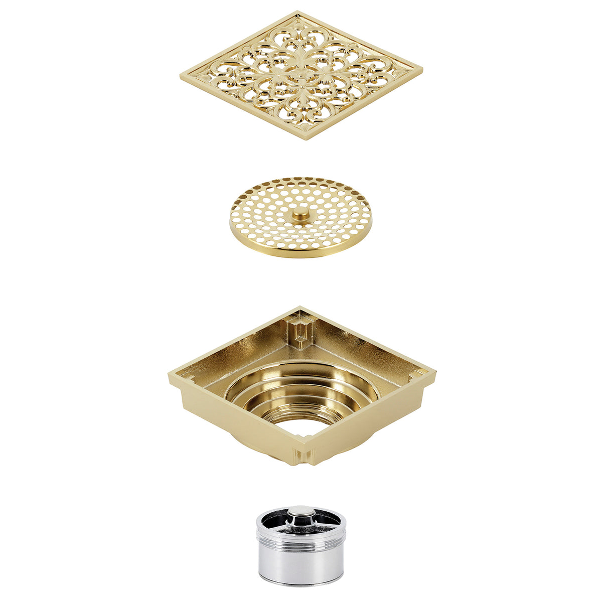 Kingston Brass Watercourse Scroll 4" Square Grid Shower Drain