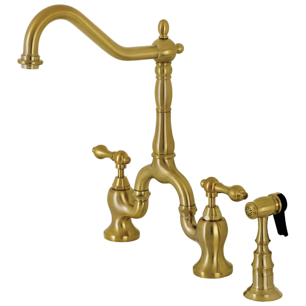 Kingston Brass KS7751ALBS English Country Kitchen Bridge Faucet with Brass Sprayer