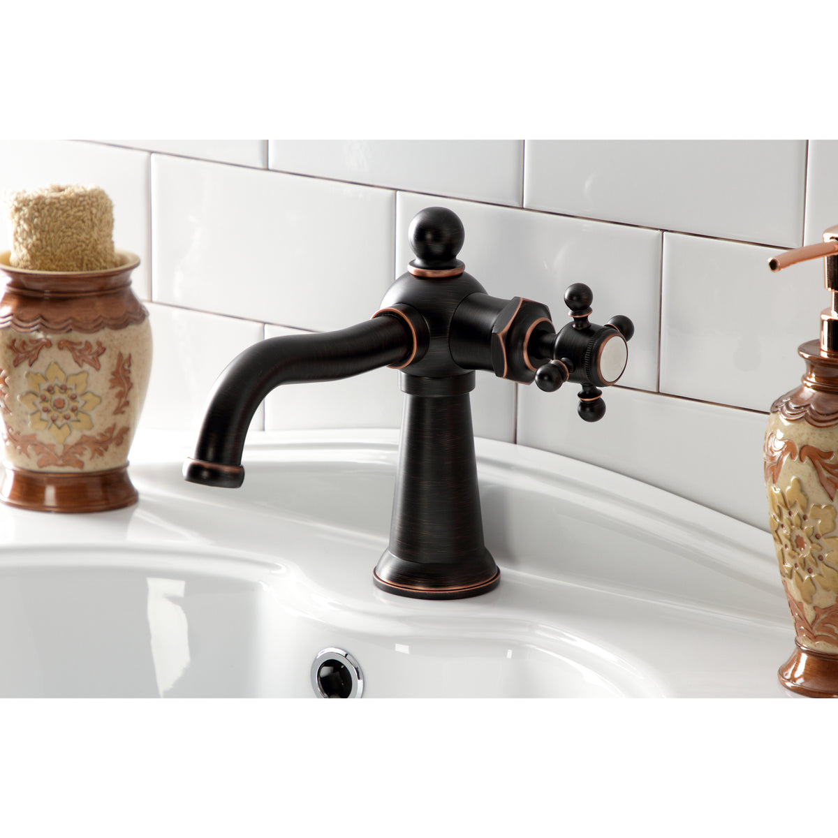 Kingston Brass KSD154BXPB Nautical Single-Handle Bathroom Faucet with Push Pop-Up