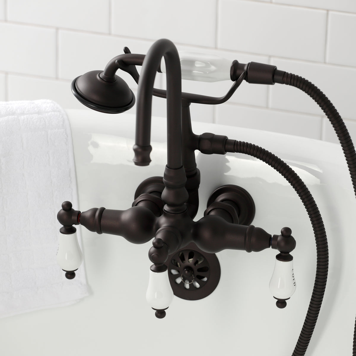 Vintage 3-3/8" Tub Wall Mount Clawfoot Tub Faucet with Hand Shower