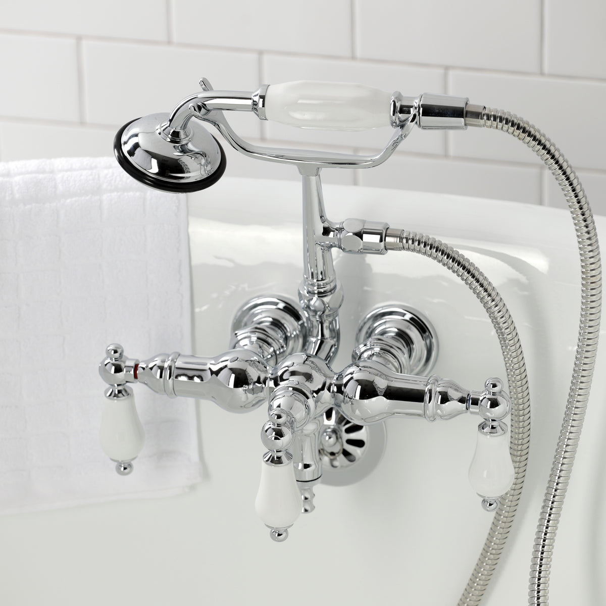 Vintage 3-3/8" Tub Wall Mount Clawfoot Tub Faucet with Hand Shower