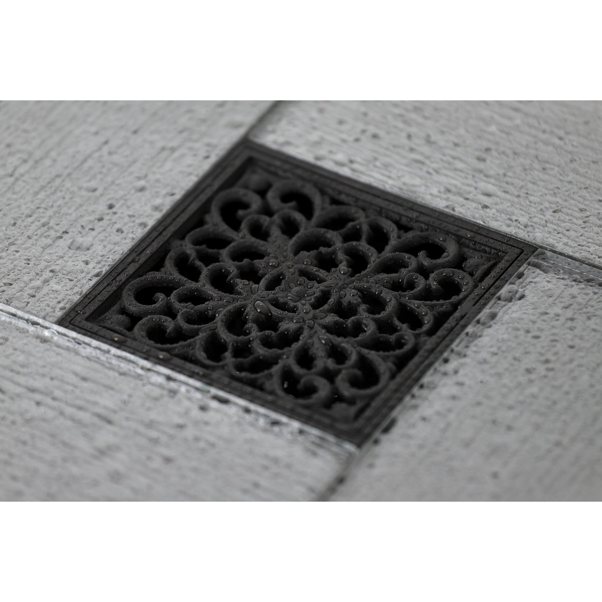 Kingston Brass Watercourse Scroll 4" Square Grid Shower Drain