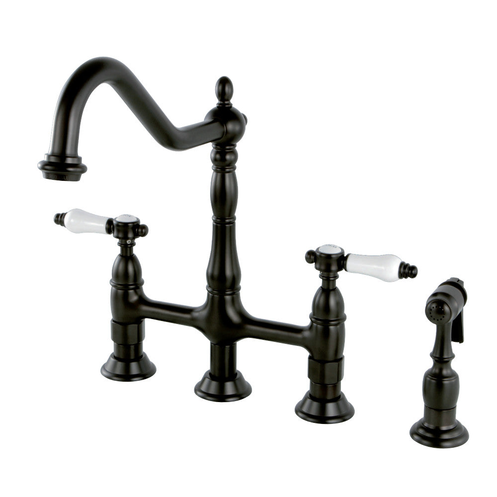 Kingston Brass KS1272BPLBS Bel-Air Bridge Kitchen Faucet with Brass Sprayer