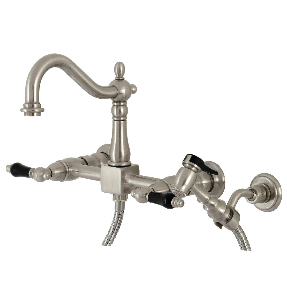 Kingston Brass KS1262PKLBS Duchess Wall Mount Bridge Kitchen Faucet with Brass Sprayer