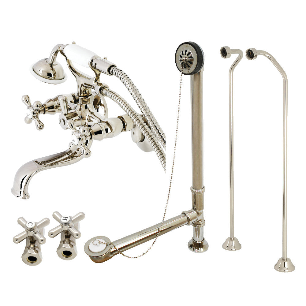 Vintage Wall Mount Clawfoot Tub Faucet Package with Supply Line