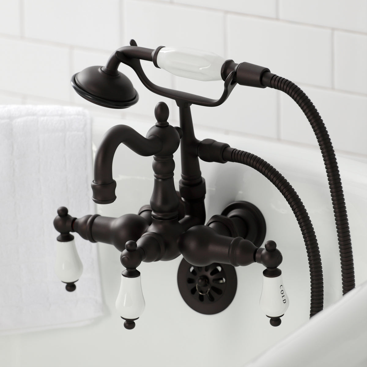 Heritage 3-3/8" Tub Wall Mount Clawfoot Tub Faucet with Hand Shower