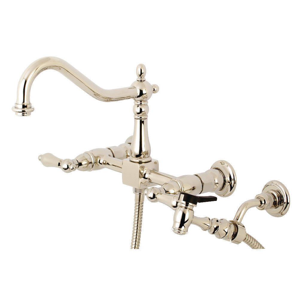 Kingston Brass KS1246ALBS Heritage Wall Mount Bridge Kitchen Faucet with Brass Spray