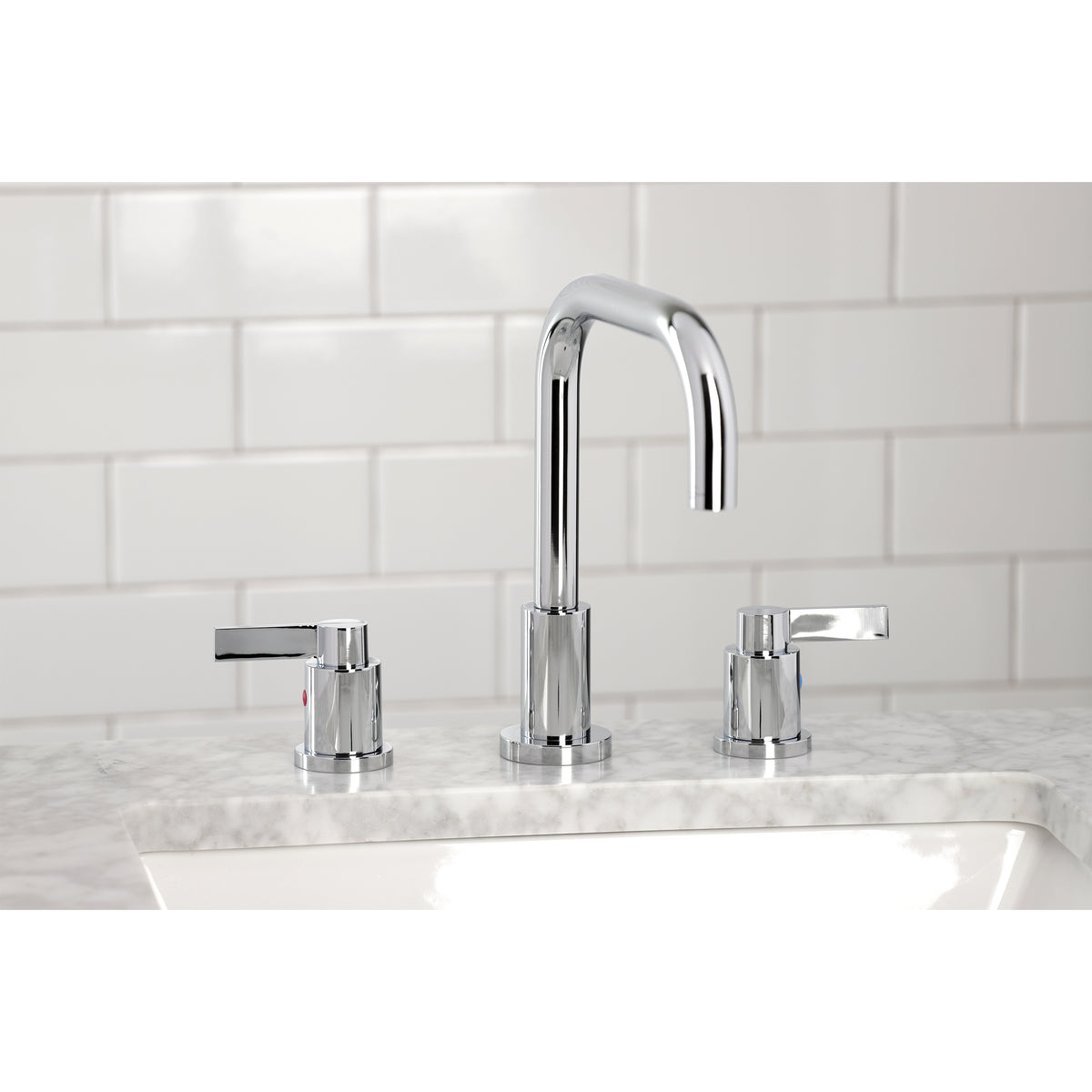 Kingston Brass FSC8938NDL NuvoFusion Widespread Bathroom Faucet with Brass Pop-Up