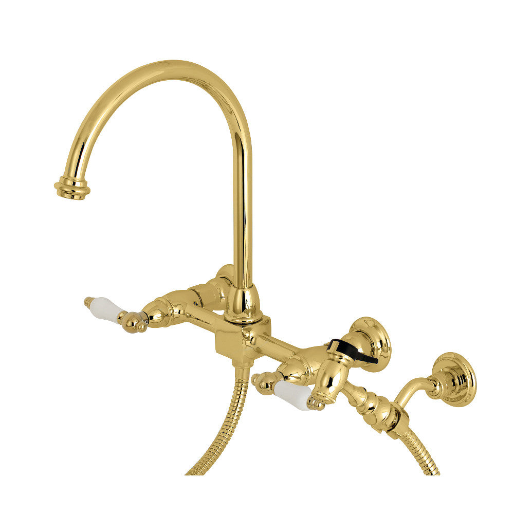 Kingston Brass KS1295PLBS Restoration Wall Mount Bridge Kitchen Faucet with Brass Sprayer