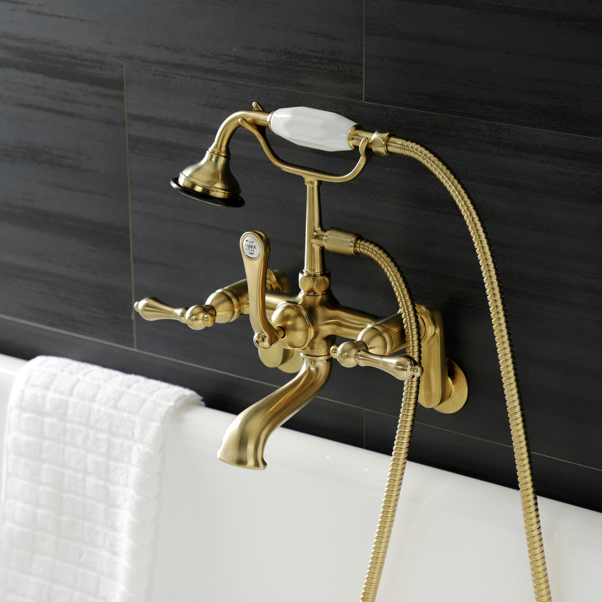 Aqua Vintage 7-Inch Adjustable Wall Mount Tub Faucet with Hand Shower