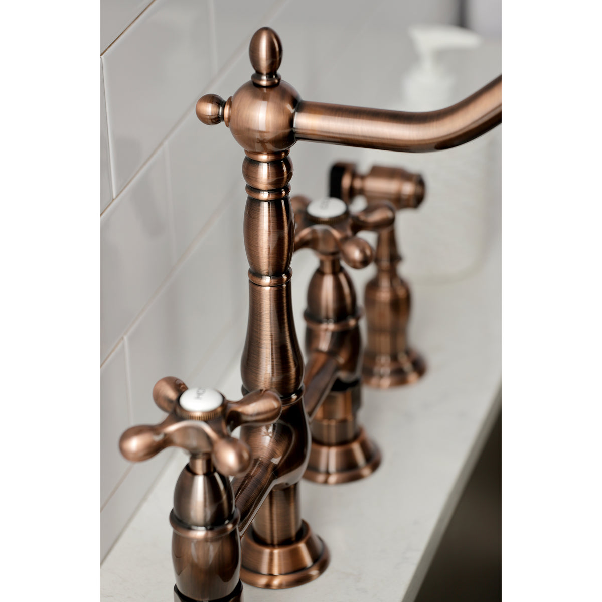 Kingston Brass KS1270AXBS Heritage Bridge Kitchen Faucet with Brass Sprayer