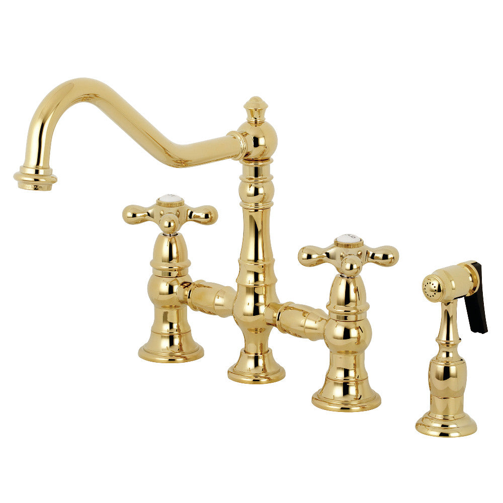 Kingston Brass KS3276AXBS Restoration 8" Bridge Kitchen Faucet with Sprayer
