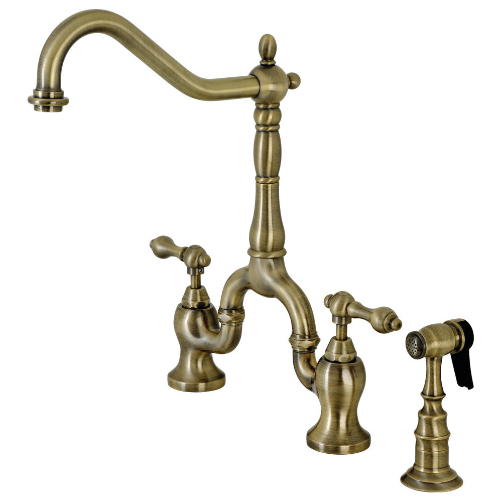 Kingston Brass KS7751ALBS English Country Kitchen Bridge Faucet with Brass Sprayer
