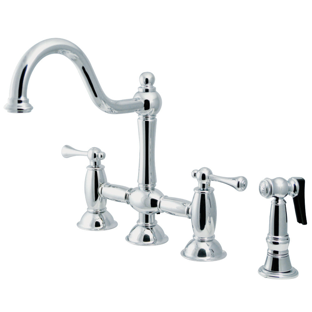 Kingston Brass KS3791BLBS Restoration Bridge Kitchen Faucet with Brass Sprayer