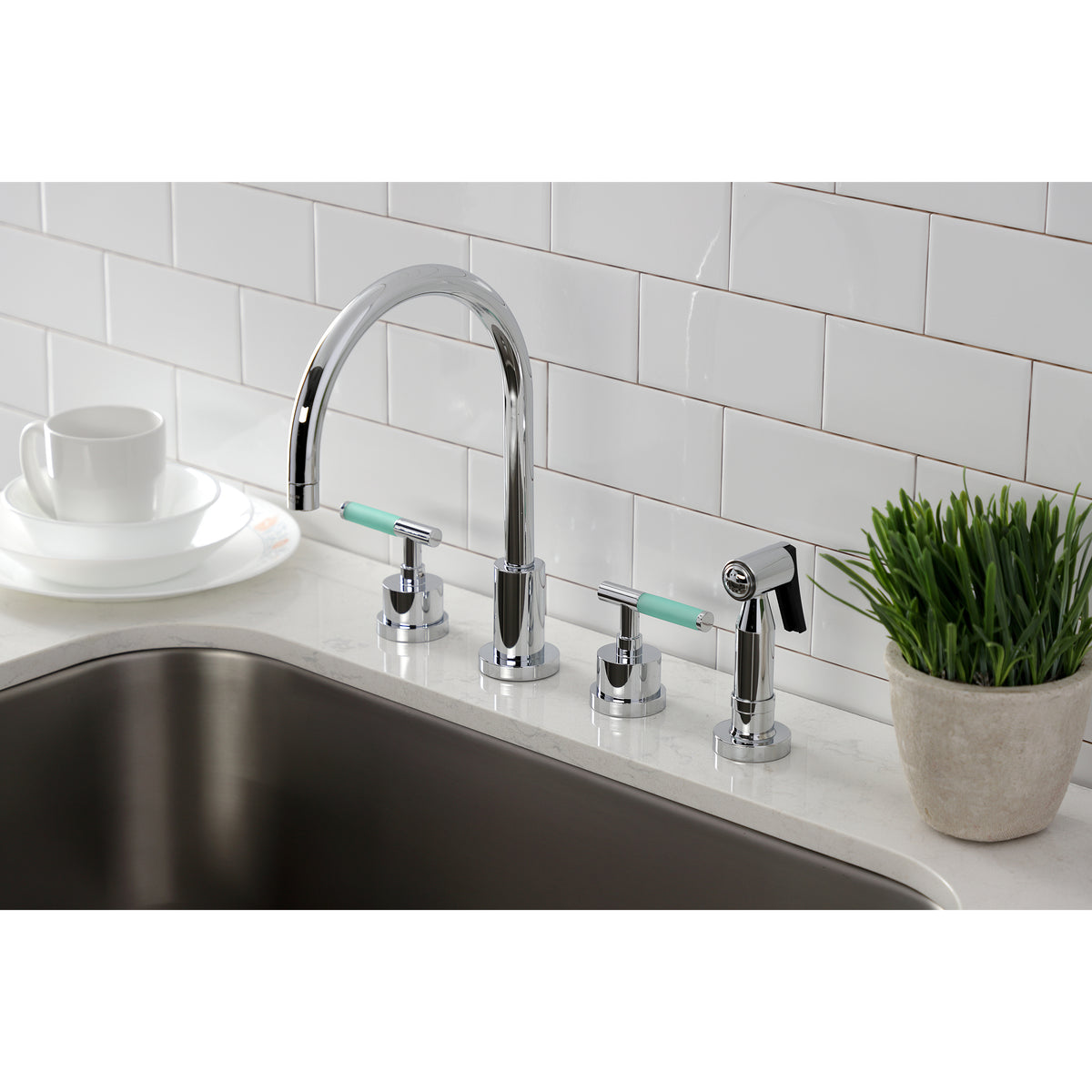 Kingston Brass KS8728CKLBS Kaiser Widespread Kitchen Faucet with Brass Sprayer