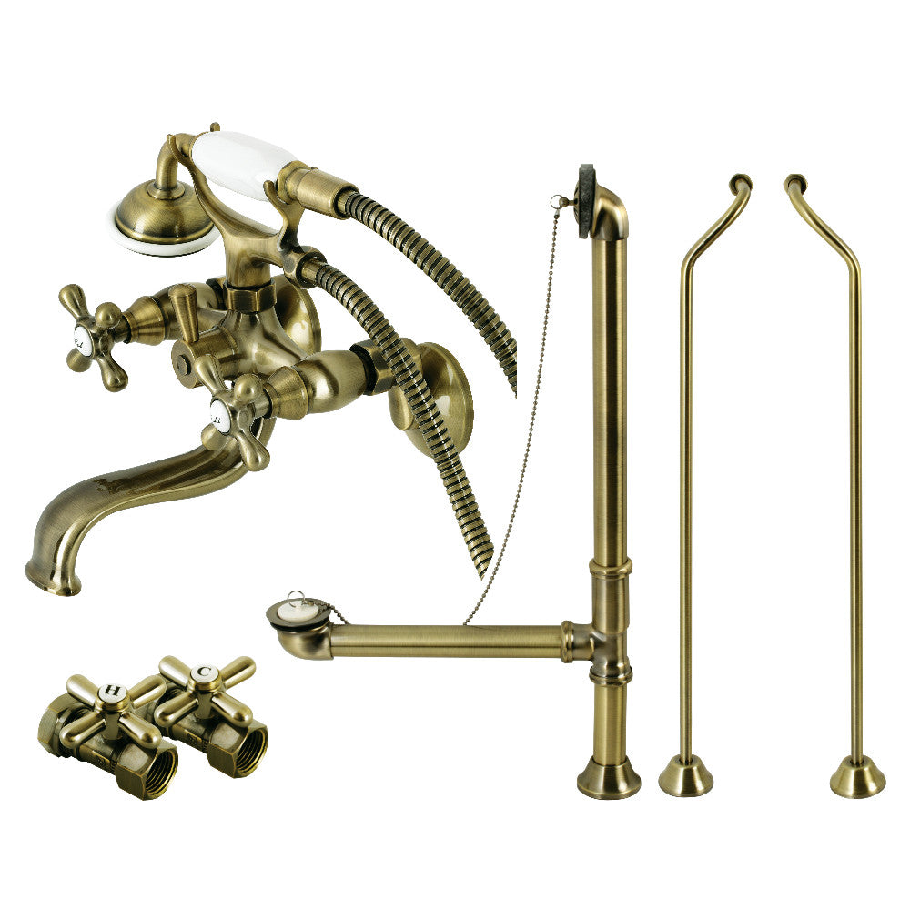 Vintage Wall Mount Clawfoot Tub Faucet Package with Supply Line