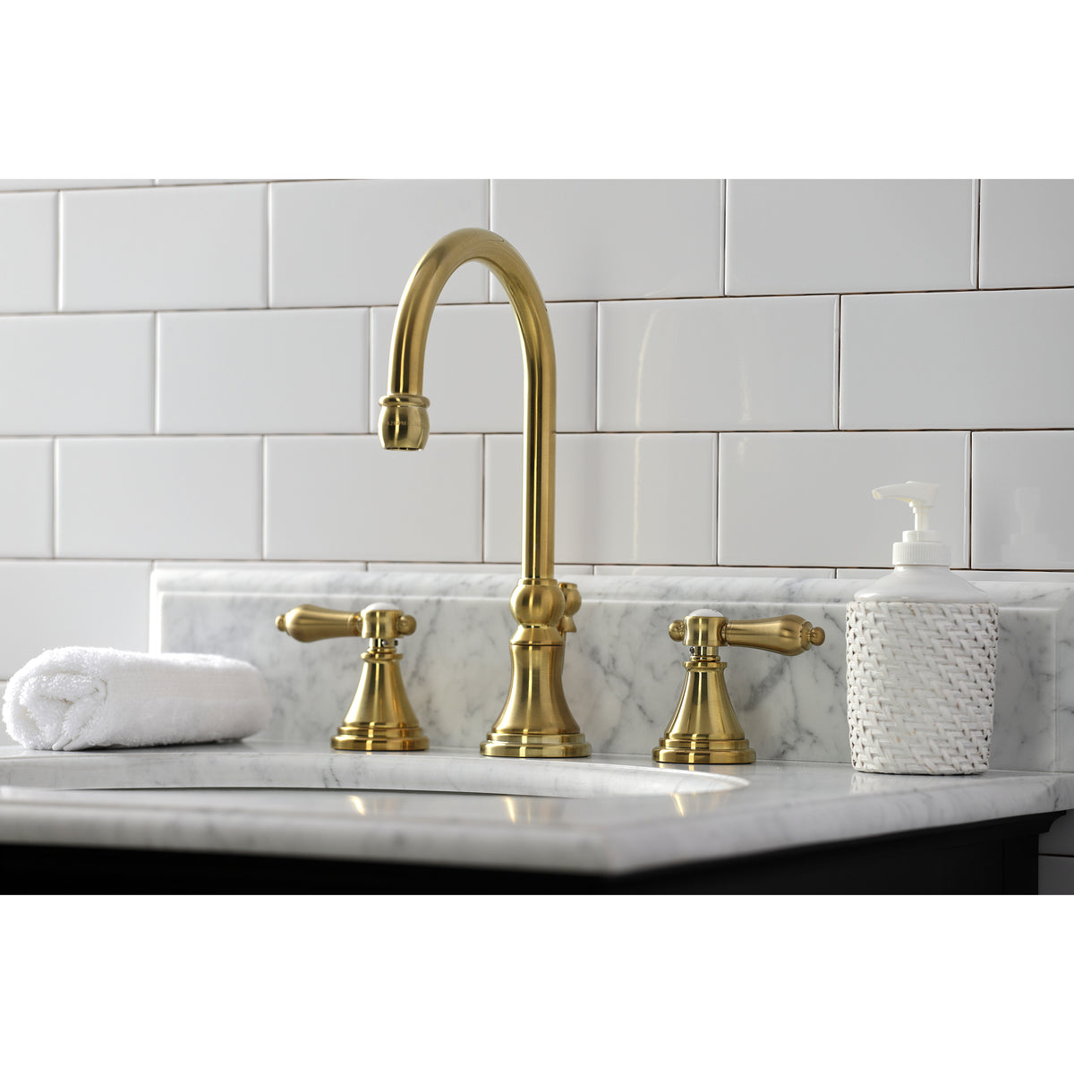 Kingston Brass KS2981BAL Heirloom Widespread Bathroom Faucet with Brass Pop-Up