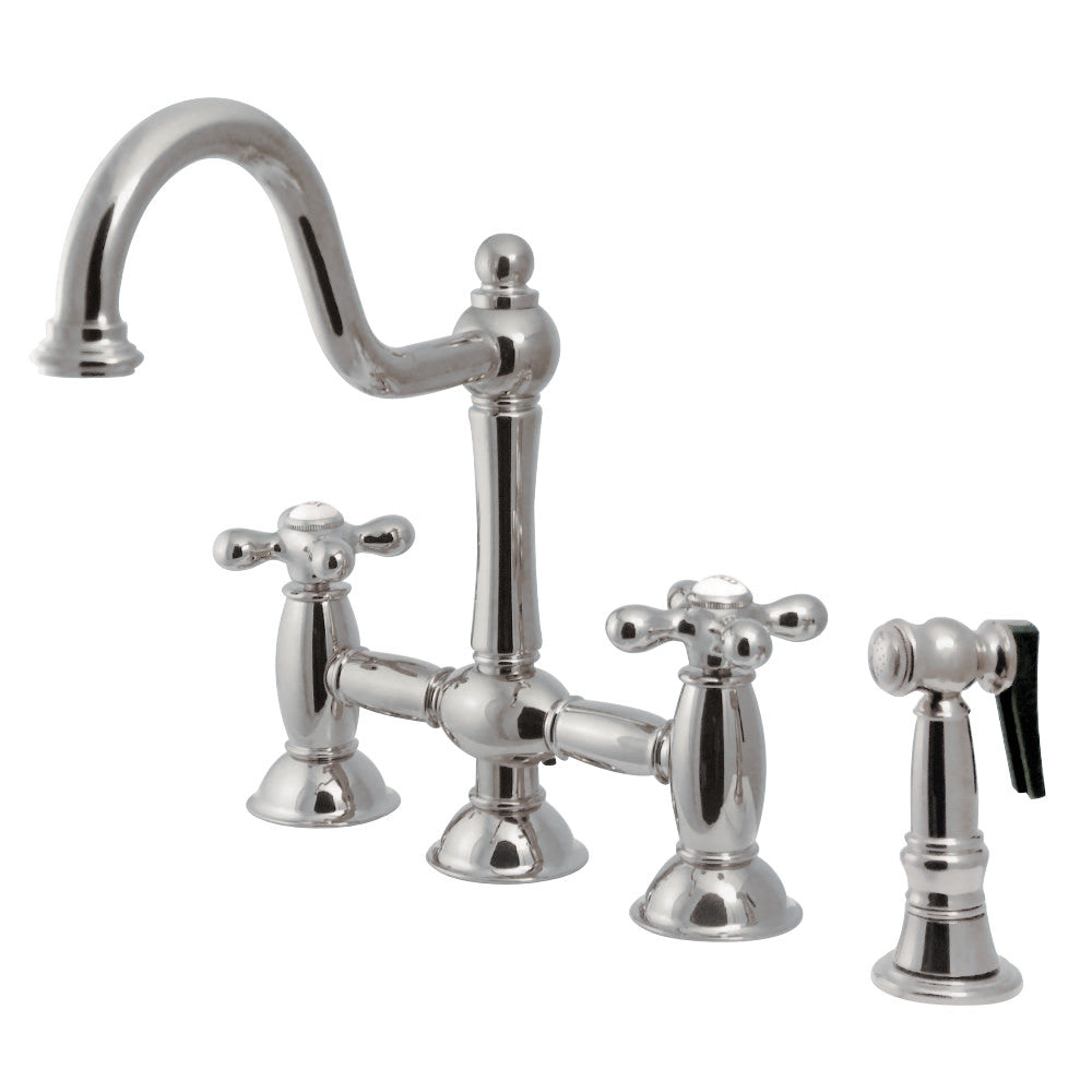 Kingston Brass KS3791AXBS Restoration Bridge Kitchen Faucet with Brass Sprayer