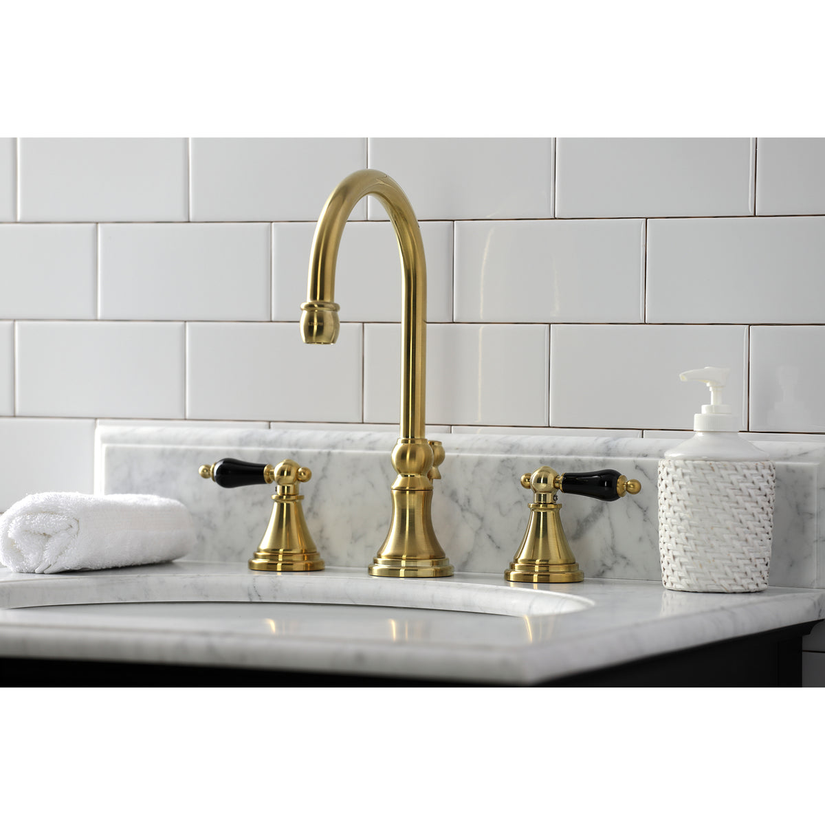 Kingston Brass KS2982PKL Duchess Widespread Bathroom Faucet with Brass Pop-Up