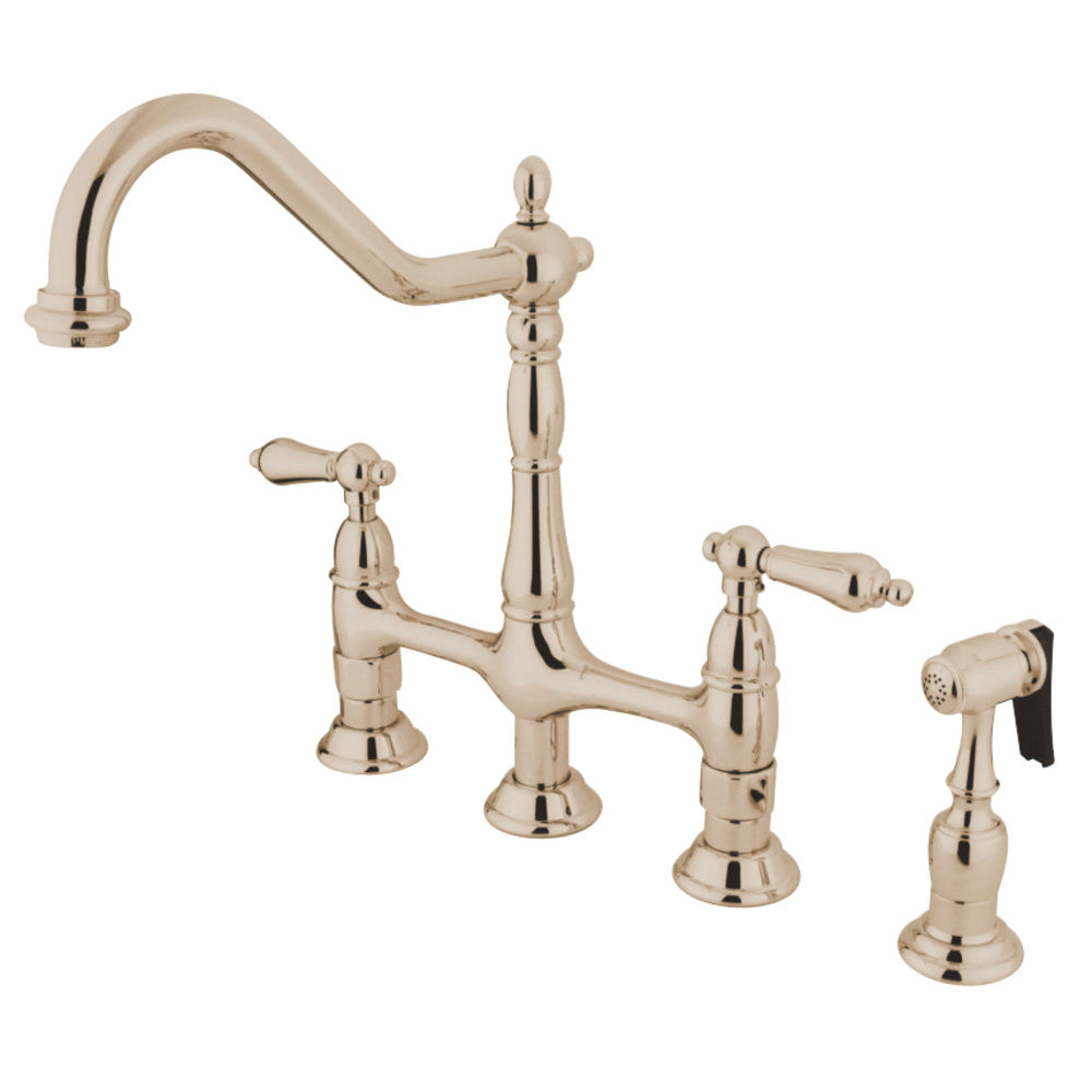 Kingston Brass KS1275ALBS Heritage Bridge Kitchen Faucet with Brass Sprayer