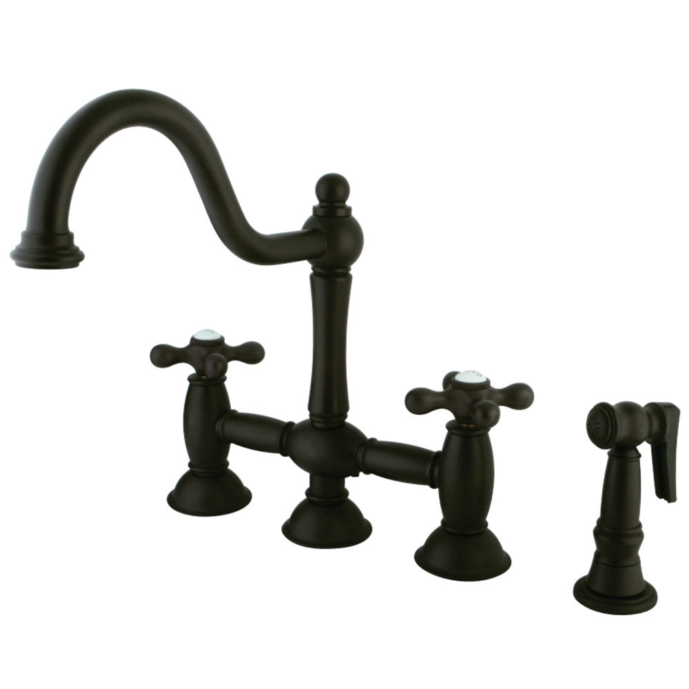 Kingston Brass KS3791AXBS Restoration Bridge Kitchen Faucet with Brass Sprayer