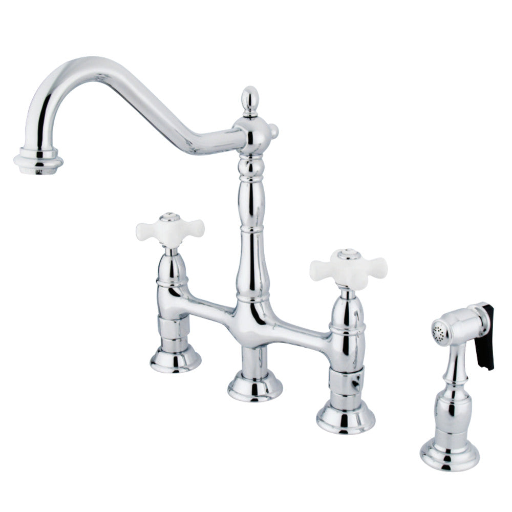 Kingston Brass KS1273PXBS Heritage Bridge Kitchen Faucet with Brass Sprayer