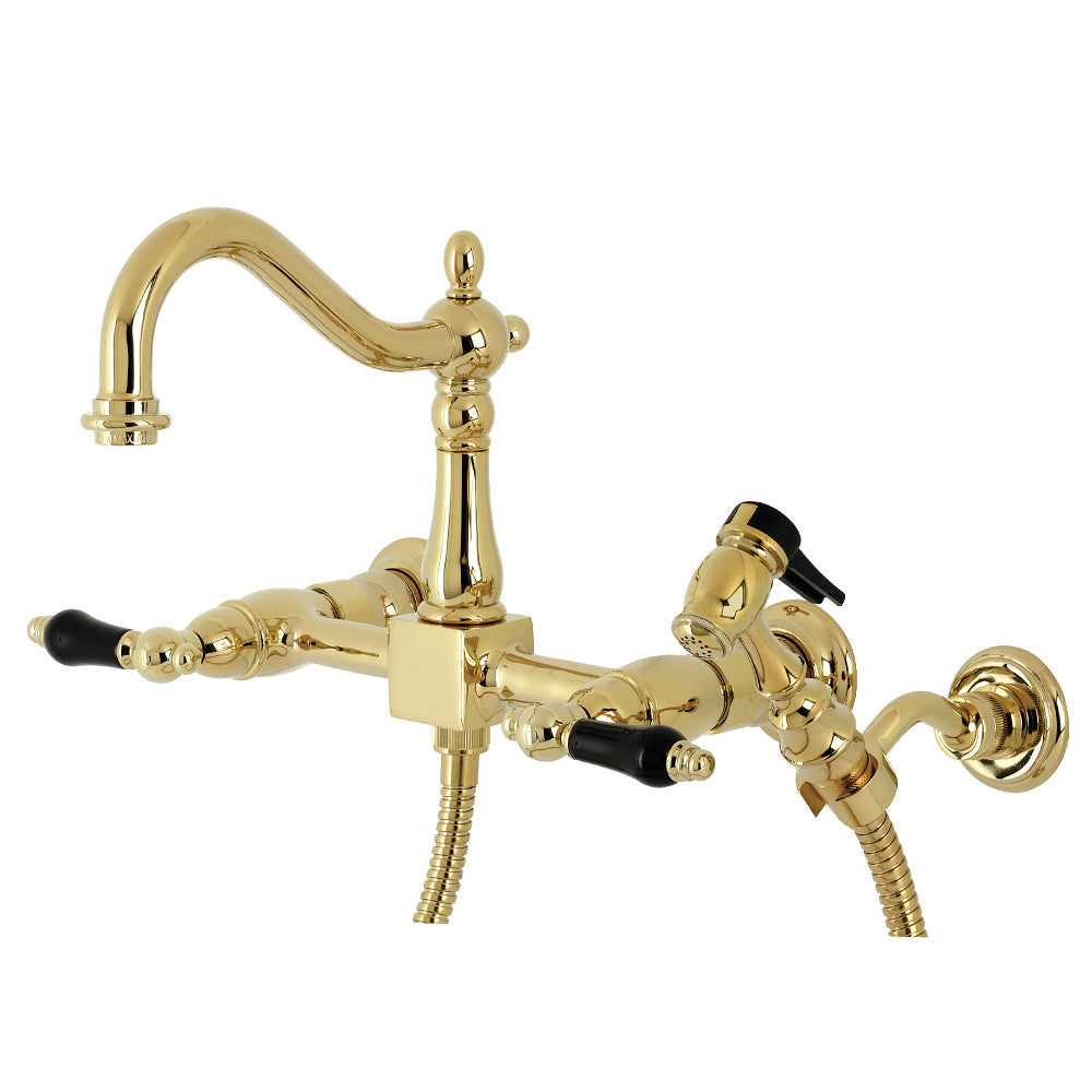 Kingston Brass KS1262PKLBS Duchess Wall Mount Bridge Kitchen Faucet with Brass Sprayer