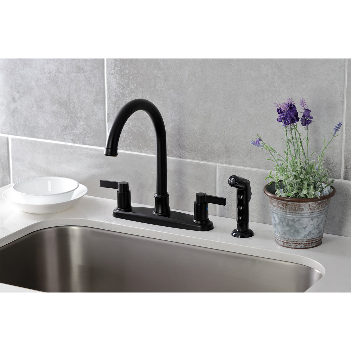 Kingston Brass FB7790NDLSP NuvoFusion 8-Inch Centerset Kitchen Faucet with Sprayer