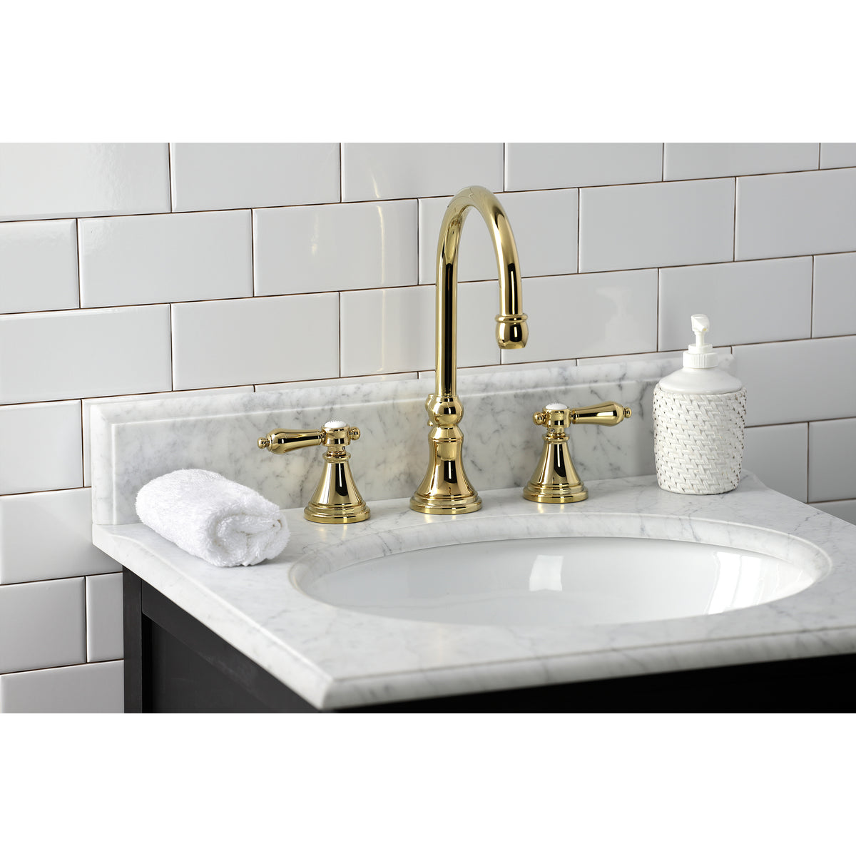 Kingston Brass KS2981BAL Heirloom Widespread Bathroom Faucet with Brass Pop-Up