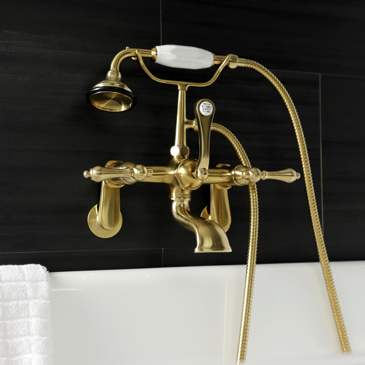 Aqua Vintage 7-Inch Adjustable Wall Mount Tub Faucet with Hand Shower