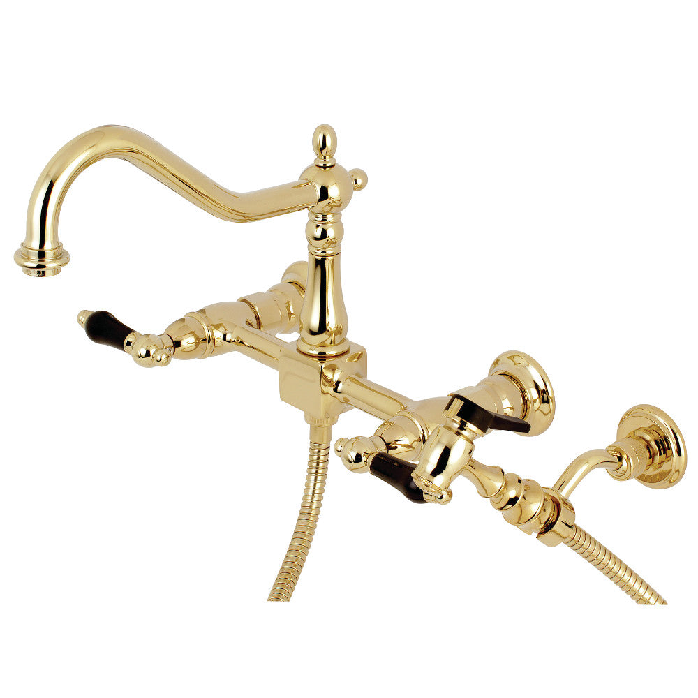 Kingston Brass KS1242PKLBS Duchess Wall Mount Bridge Kitchen Faucet with Brass Spray