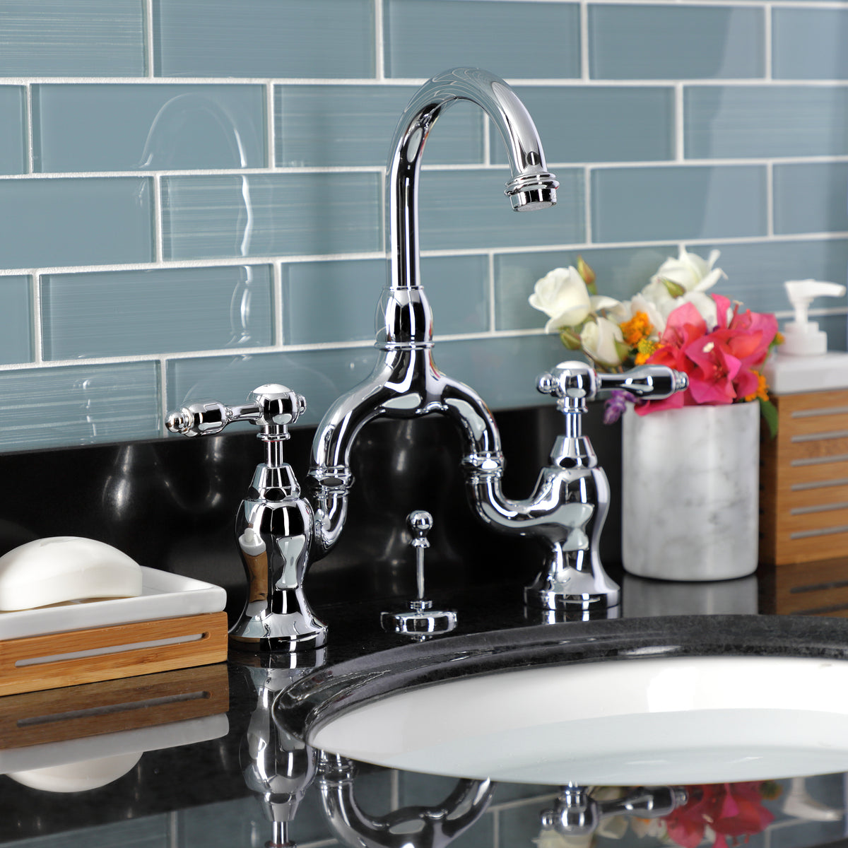 Kingston Brass KS7992TAL Tudor Bridge Bathroom Faucet with Brass Pop-Up