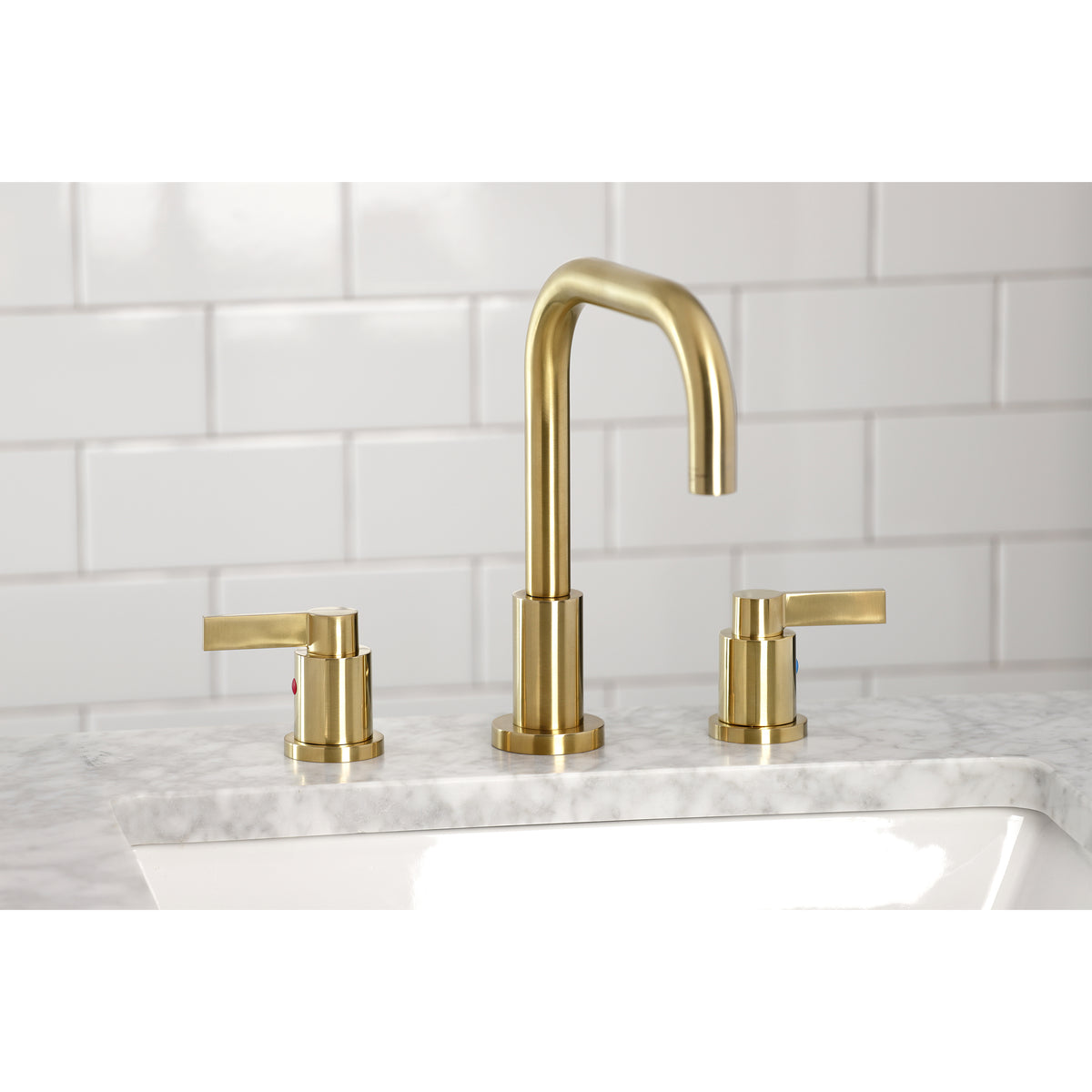 Kingston Brass FSC8938NDL NuvoFusion Widespread Bathroom Faucet with Brass Pop-Up