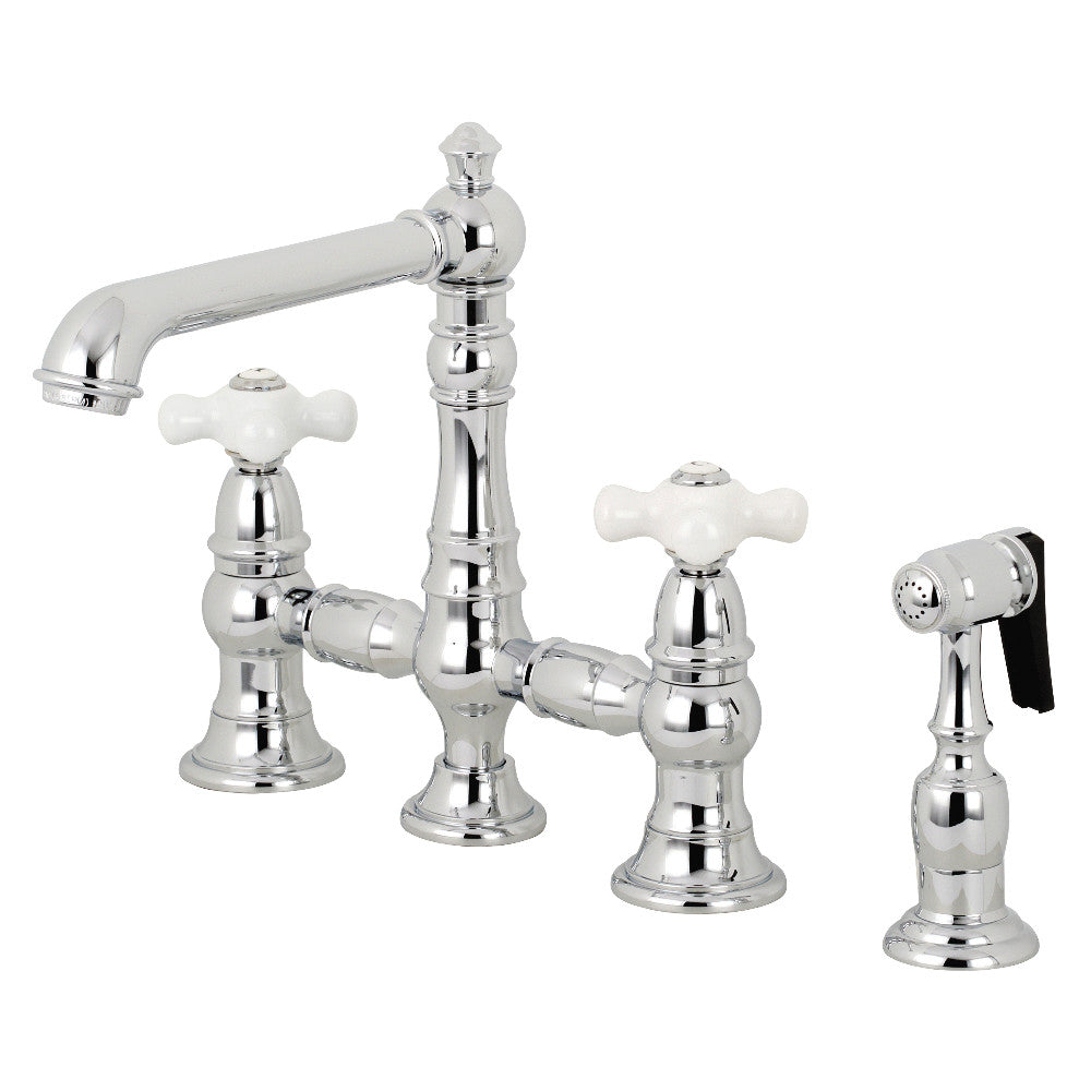 Kingston Brass KS7278PXBS English Country 8" Bridge Kitchen Faucet with Sprayer