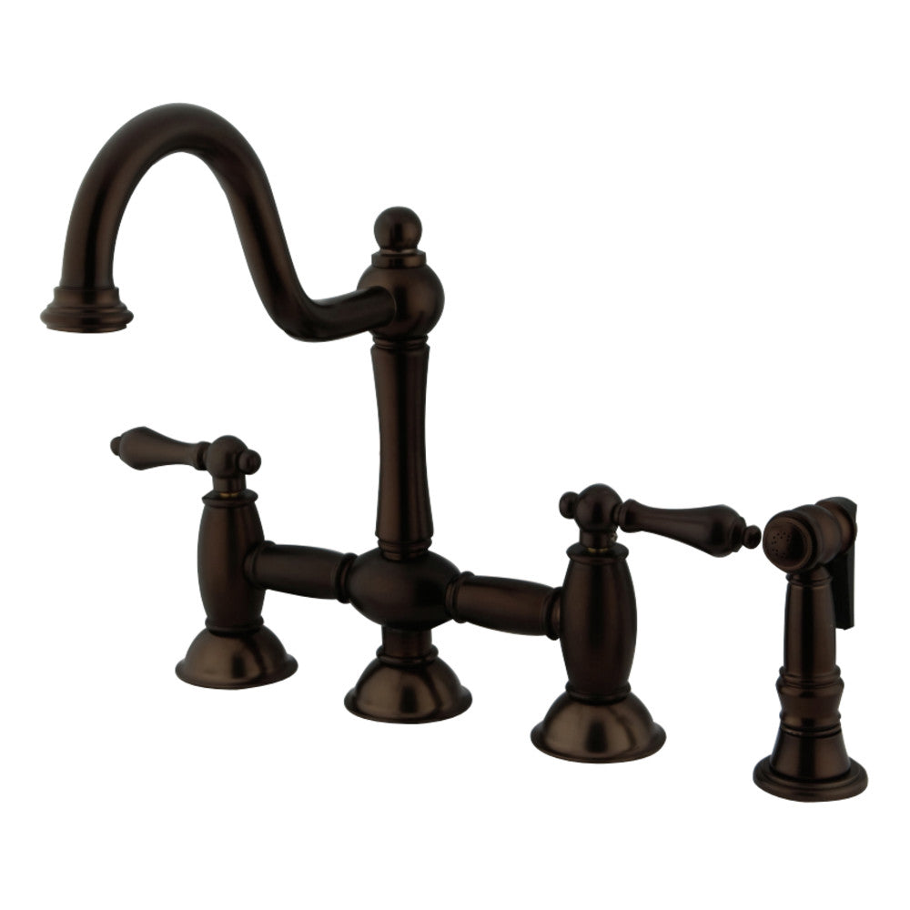 Kingston Brass KS3795ALBS Restoration Bridge Kitchen Faucet with Brass Sprayer