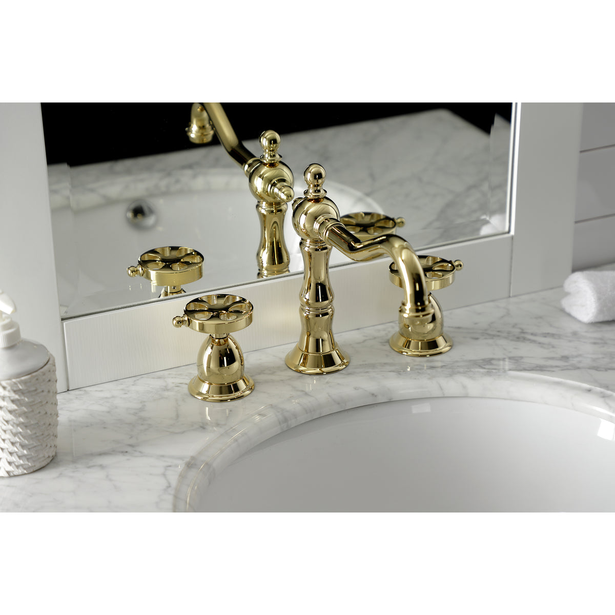 Kingston Brass KS1978RX Belknap Widespread Bathroom Faucet with Brass Pop-Up