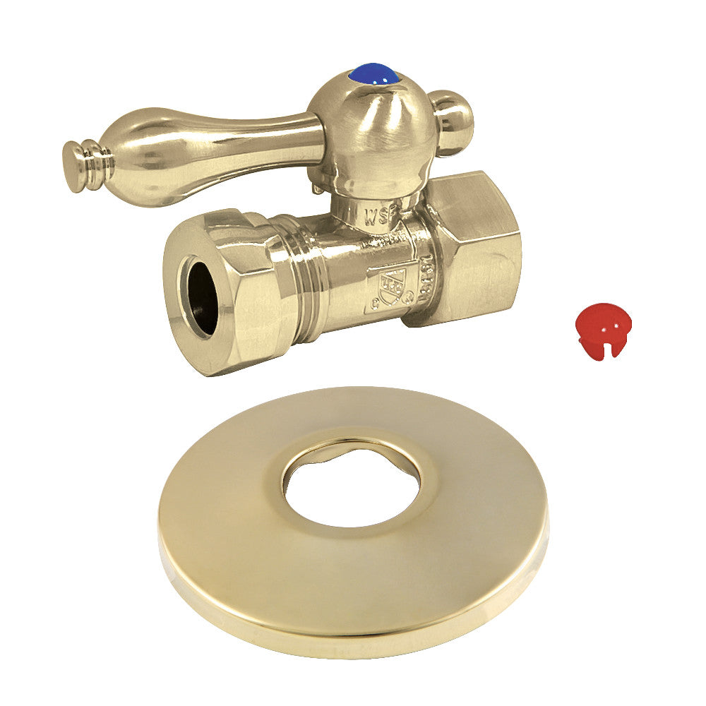 Kingston Brass 1/2-Inch FIP X 1/2-Inch or 7/16-Inch Slip Joint Quarter-Turn Straight Stop Valve with Flange