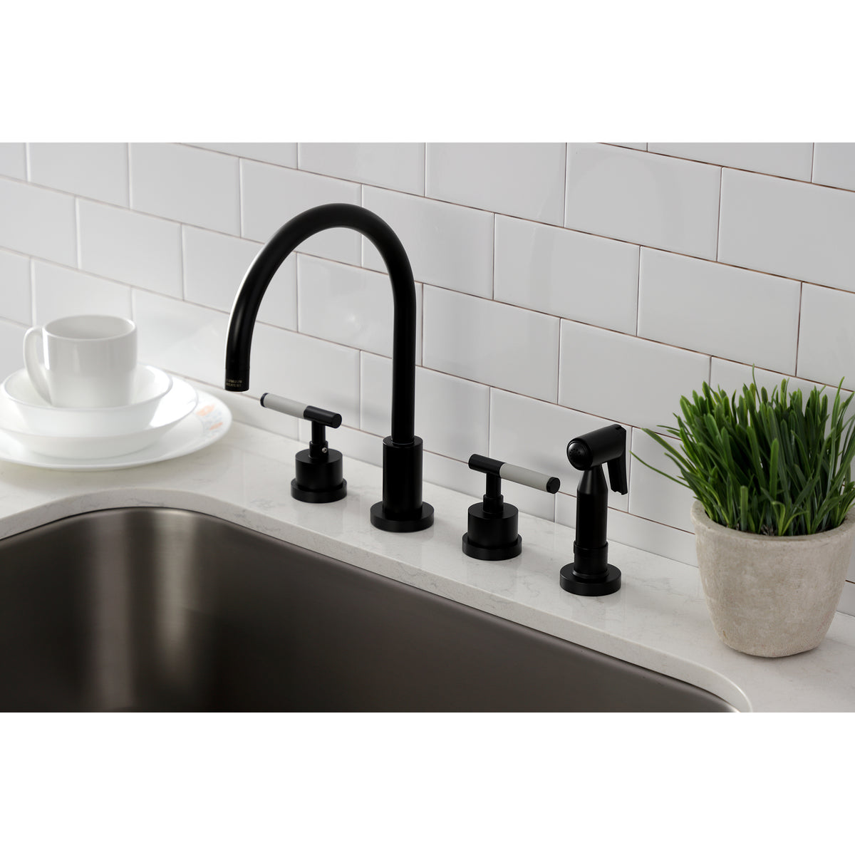 Kingston Brass KS8728CKLBS Kaiser Widespread Kitchen Faucet with Brass Sprayer